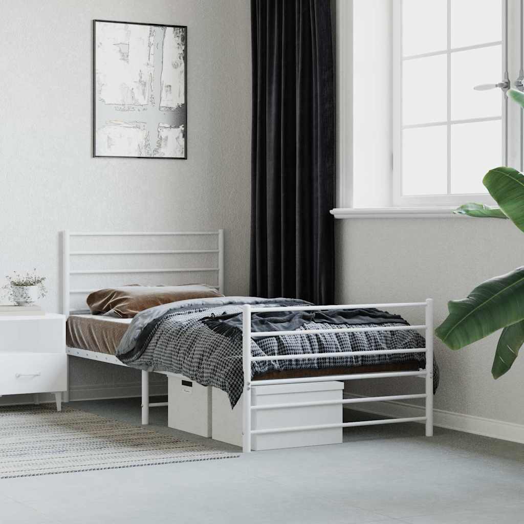 Metal Bed Frame without Mattress with Footboard White 90x190cm