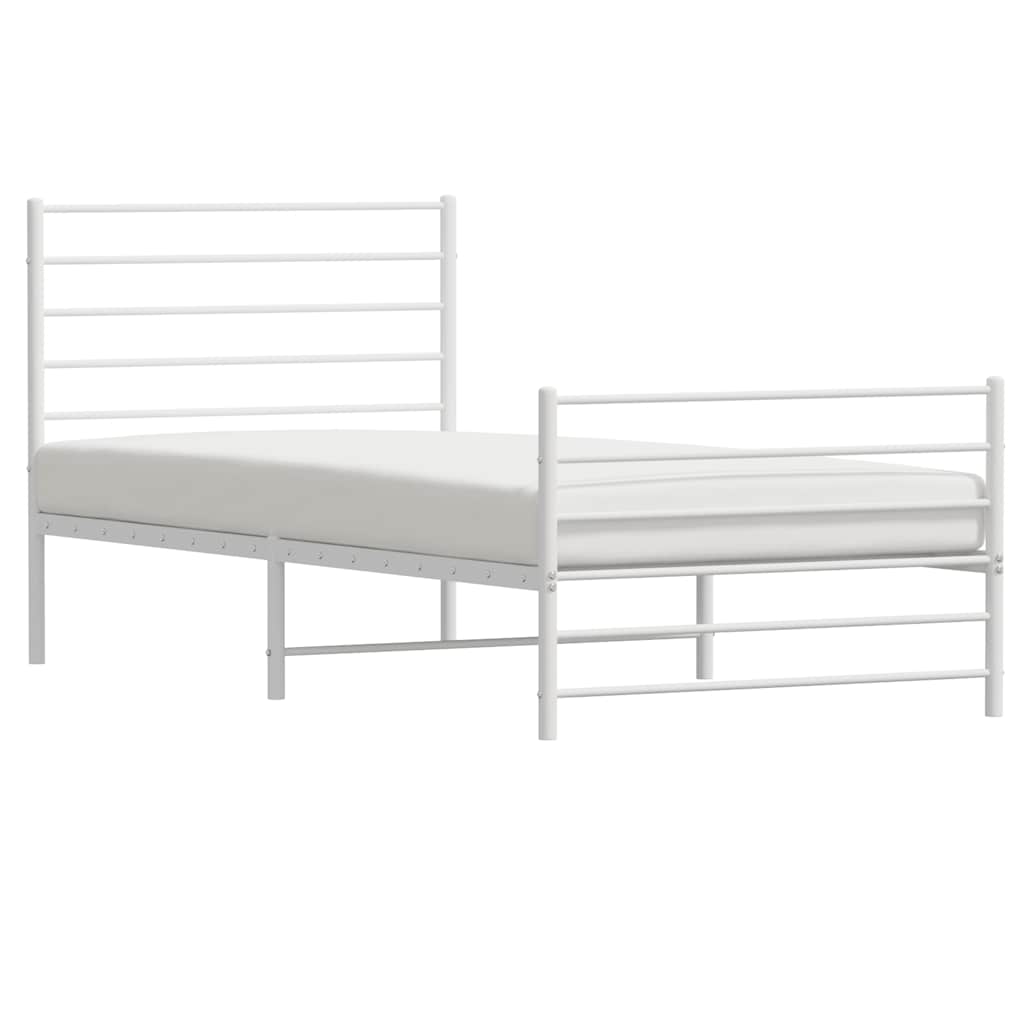 Metal Bed Frame without Mattress with Footboard White 90x200cm