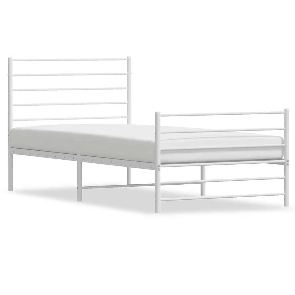 Metal Bed Frame without Mattress with Footboard White 100x190cm