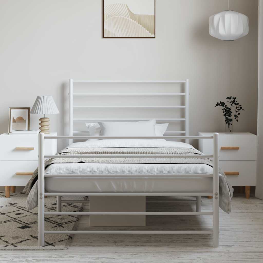 Metal Bed Frame without Mattress with Footboard White 100x190cm