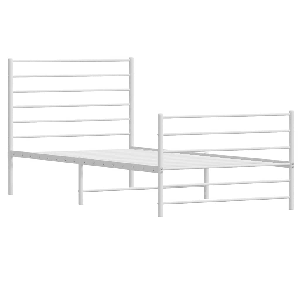 Metal Bed Frame without Mattress with Footboard White 100x190cm