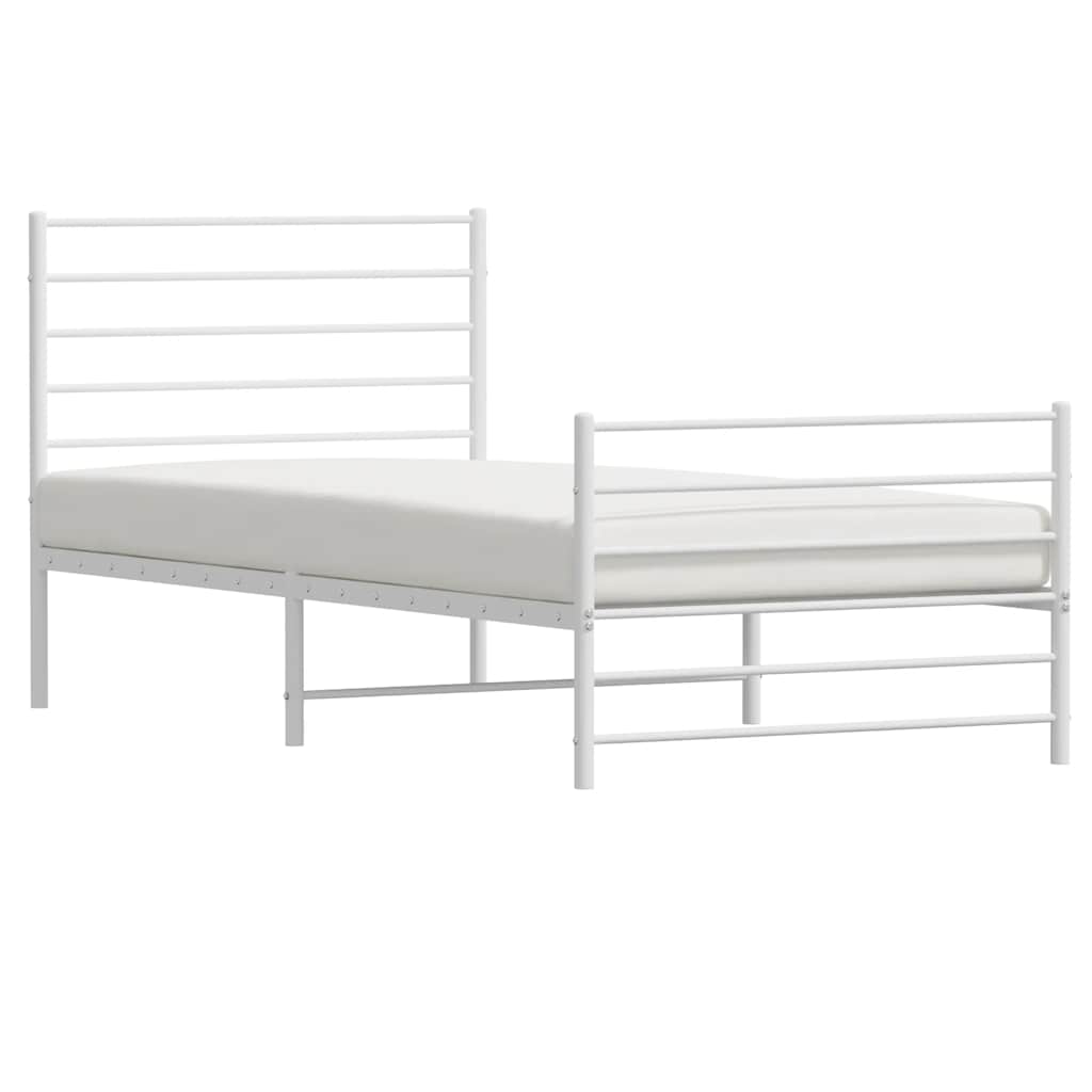 Metal Bed Frame without Mattress with Footboard White 100x190cm
