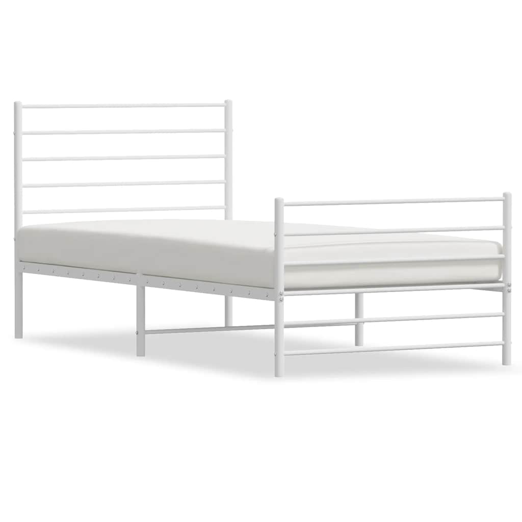 Metal Bed Frame without Mattress with Footboard White 100x200cm