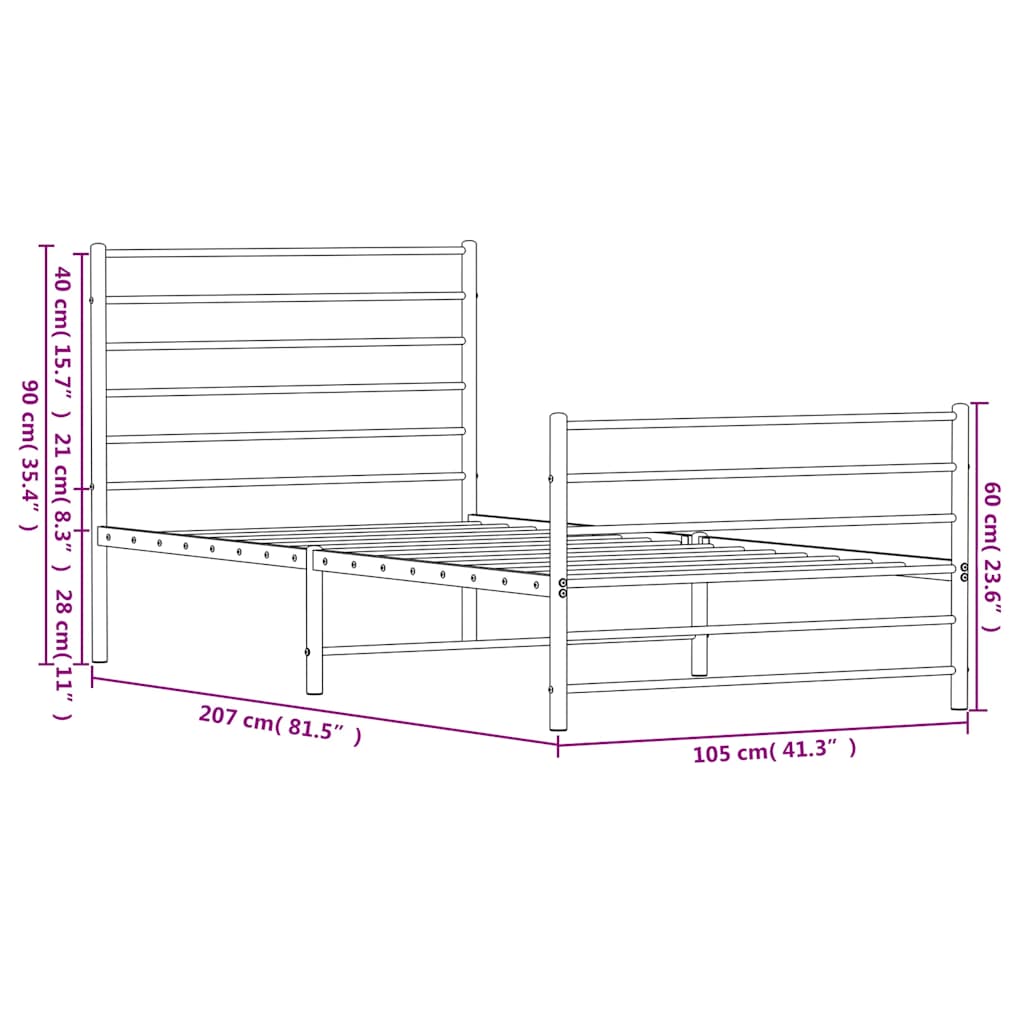 Metal Bed Frame without Mattress with Footboard White 100x200cm
