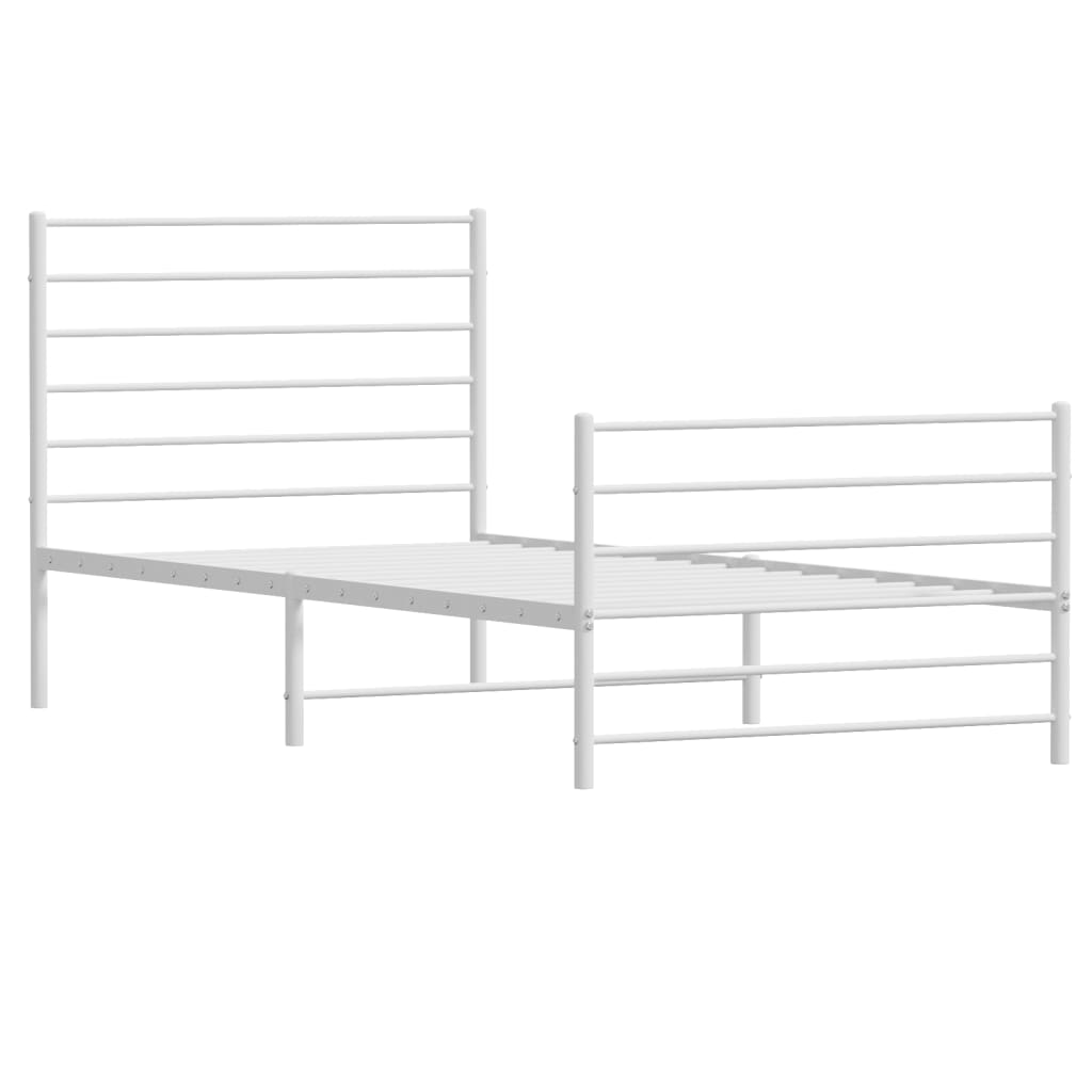 Metal Bed Frame without Mattress with Footboard White 107x203cm