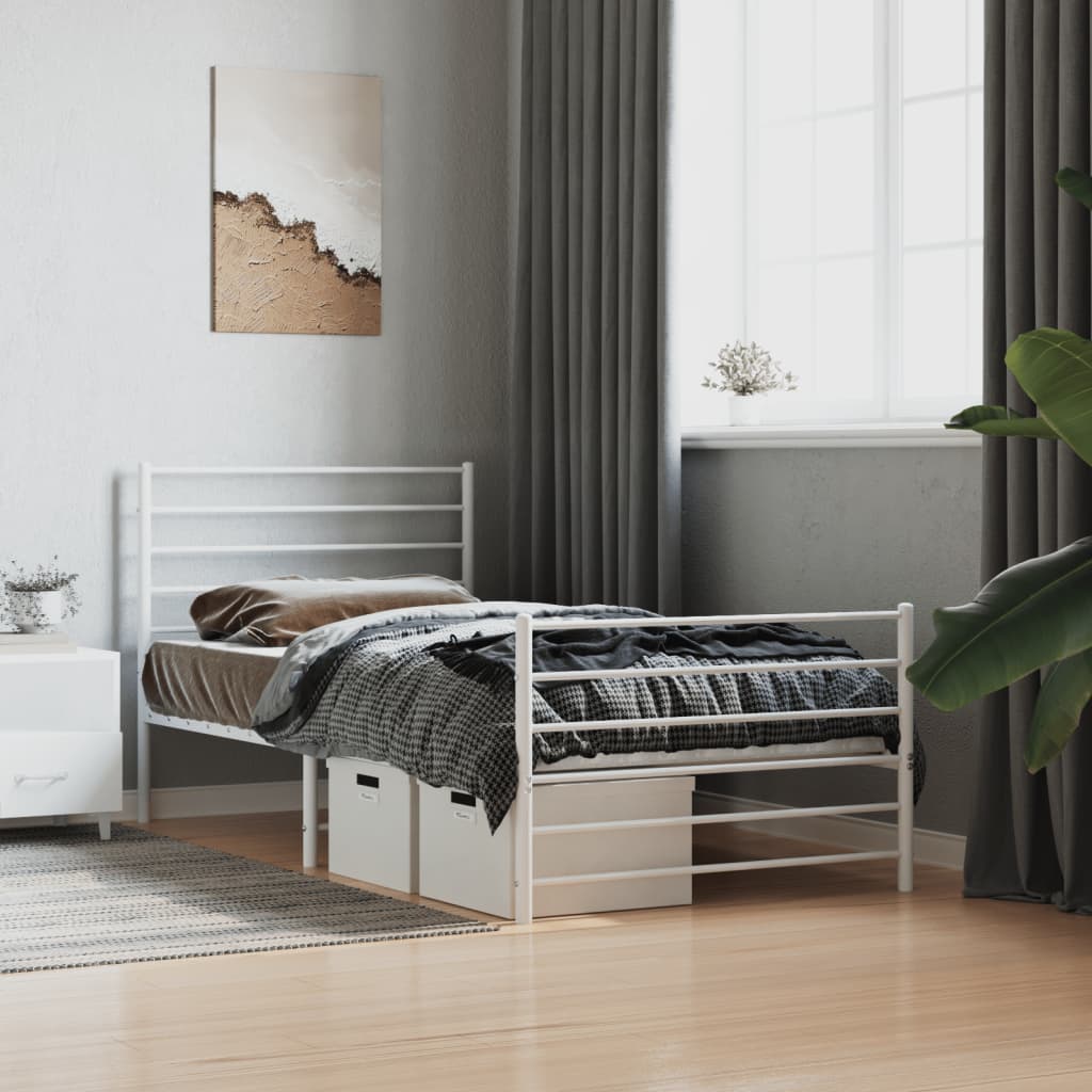 Metal Bed Frame without Mattress with Footboard White 107x203cm