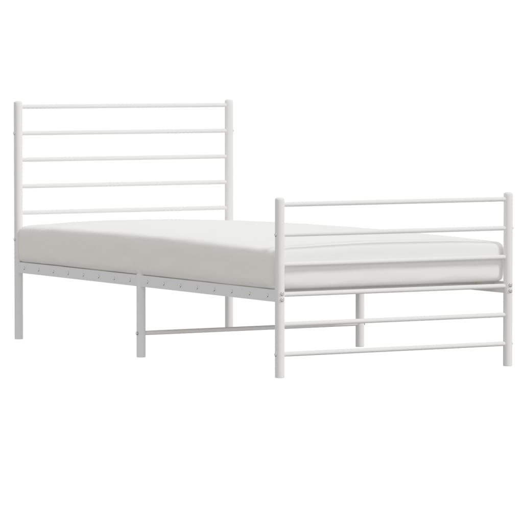 Metal Bed Frame without Mattress with Footboard White 107x203cm