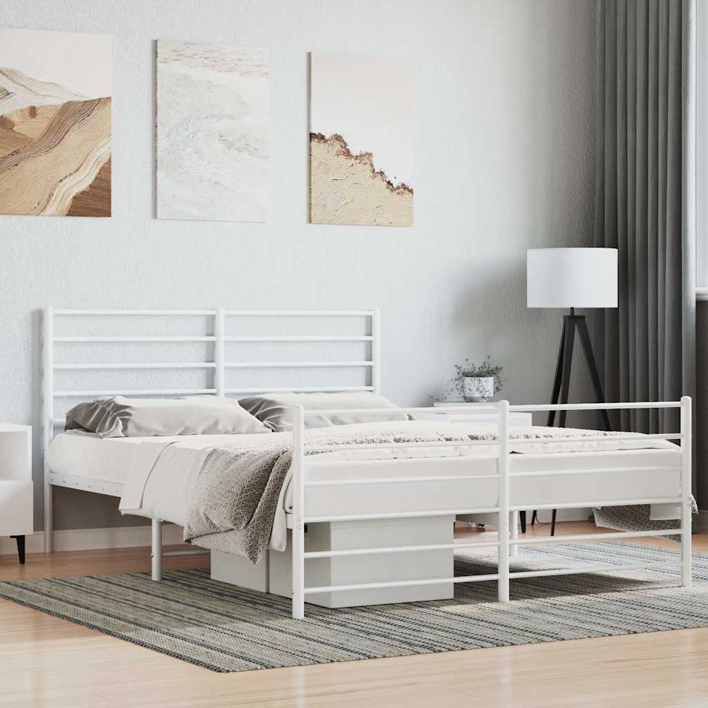 Metal Bed Frame without Mattress with Footboard White 120x190cm