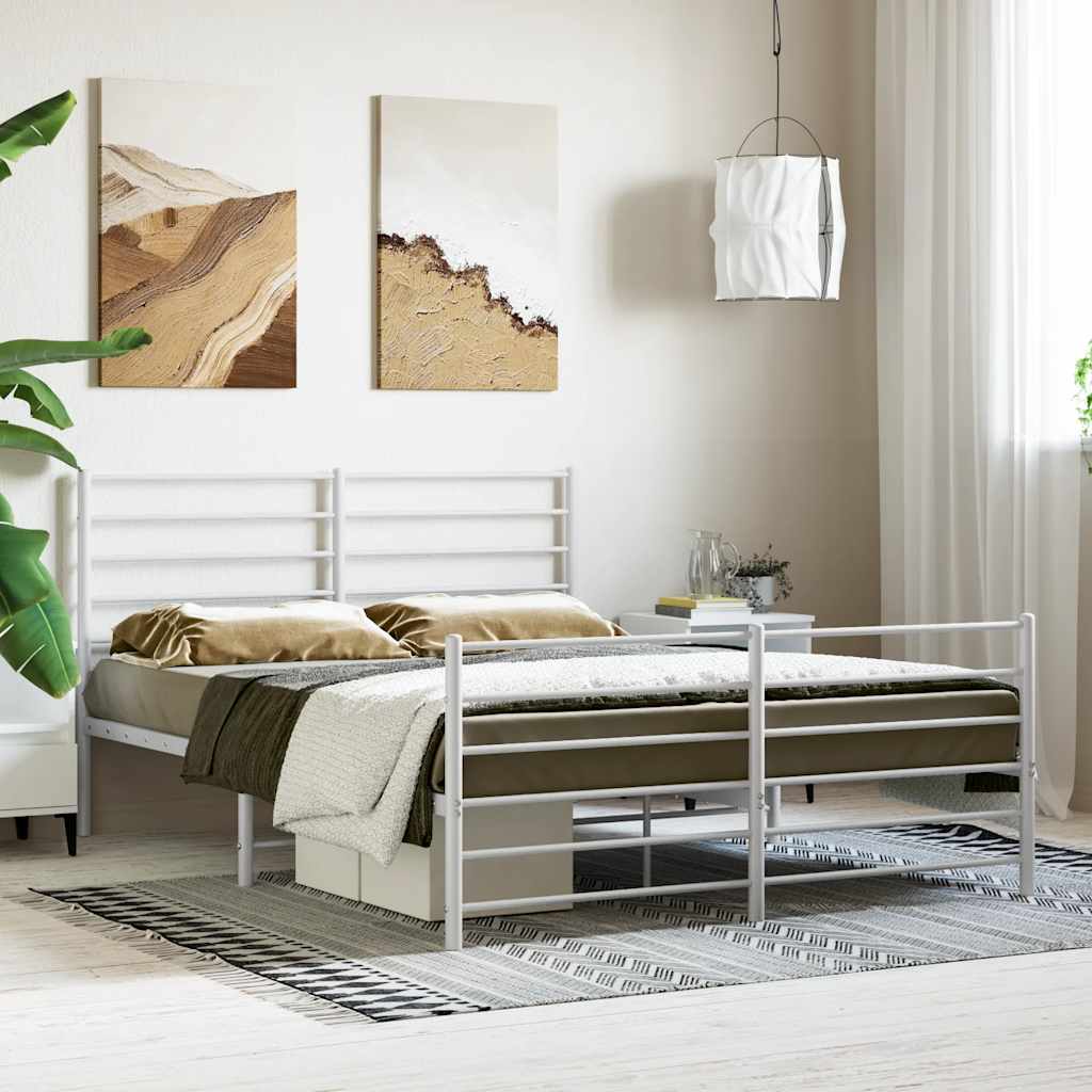 Metal Bed Frame without Mattress with Footboard White 120x200cm