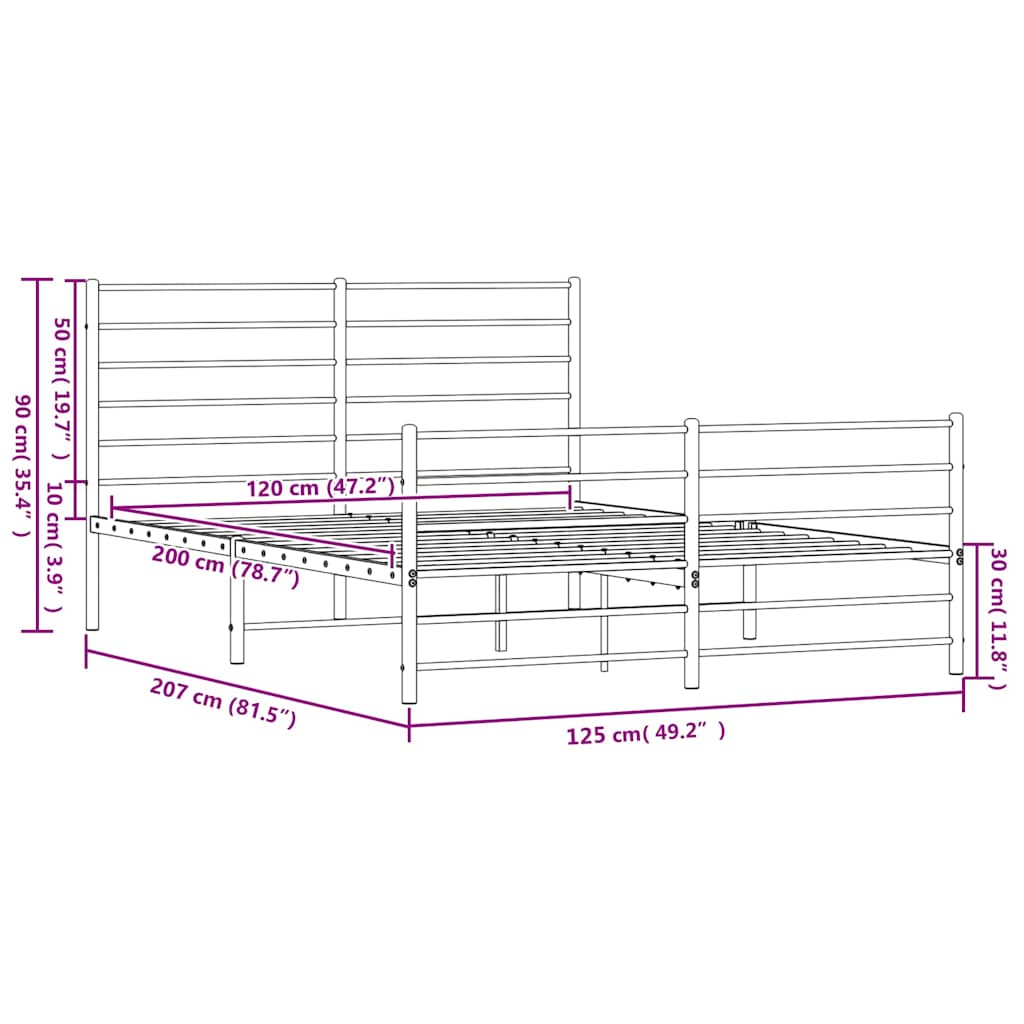 Metal Bed Frame without Mattress with Footboard White 120x200cm