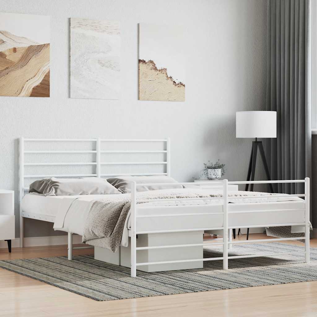 Metal Bed Frame without Mattress with Footboard White 120x200cm