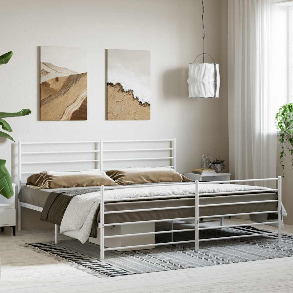 Metal Bed Frame without Mattress with Footboard White 180x200cm