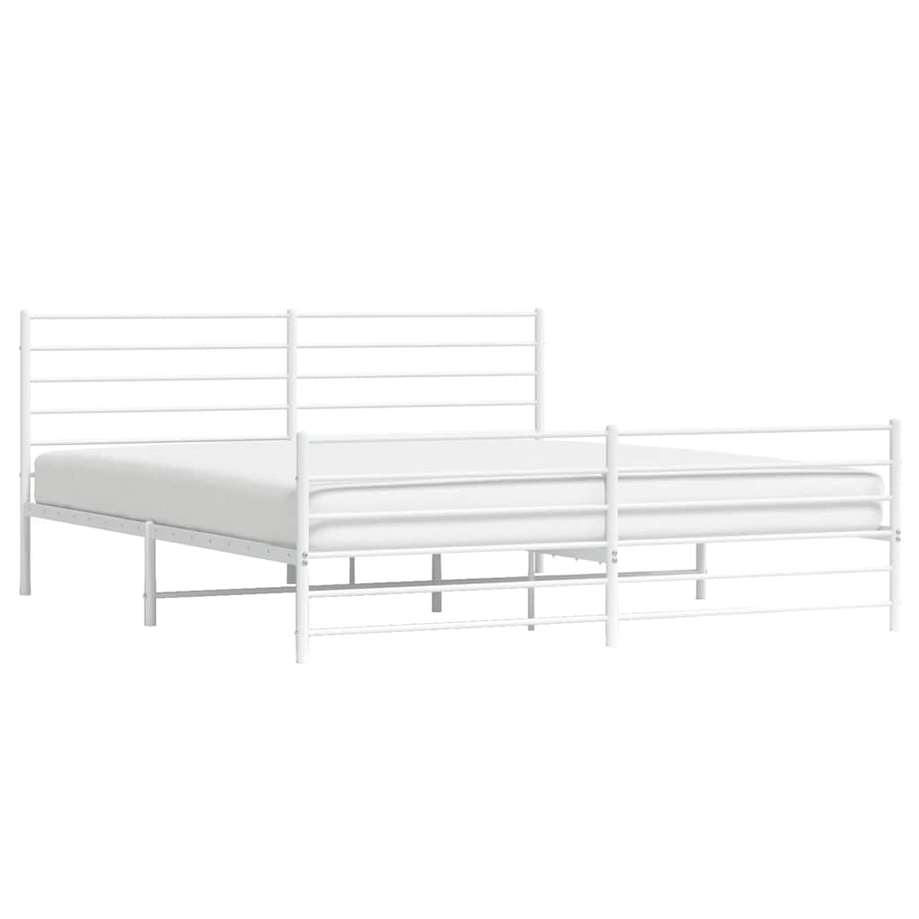 Metal Bed Frame without Mattress with Footboard White 180x200cm