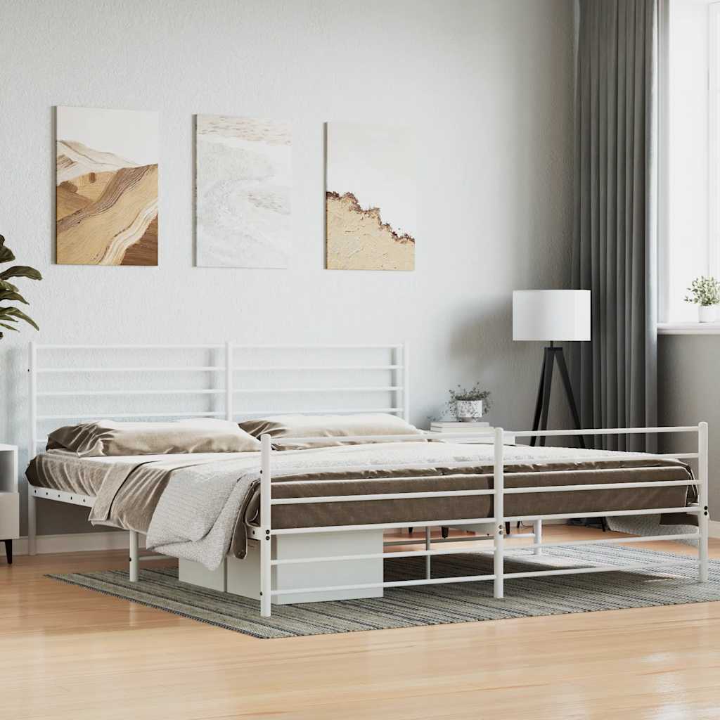 Metal Bed Frame without Mattress with Footboard White 180x200cm