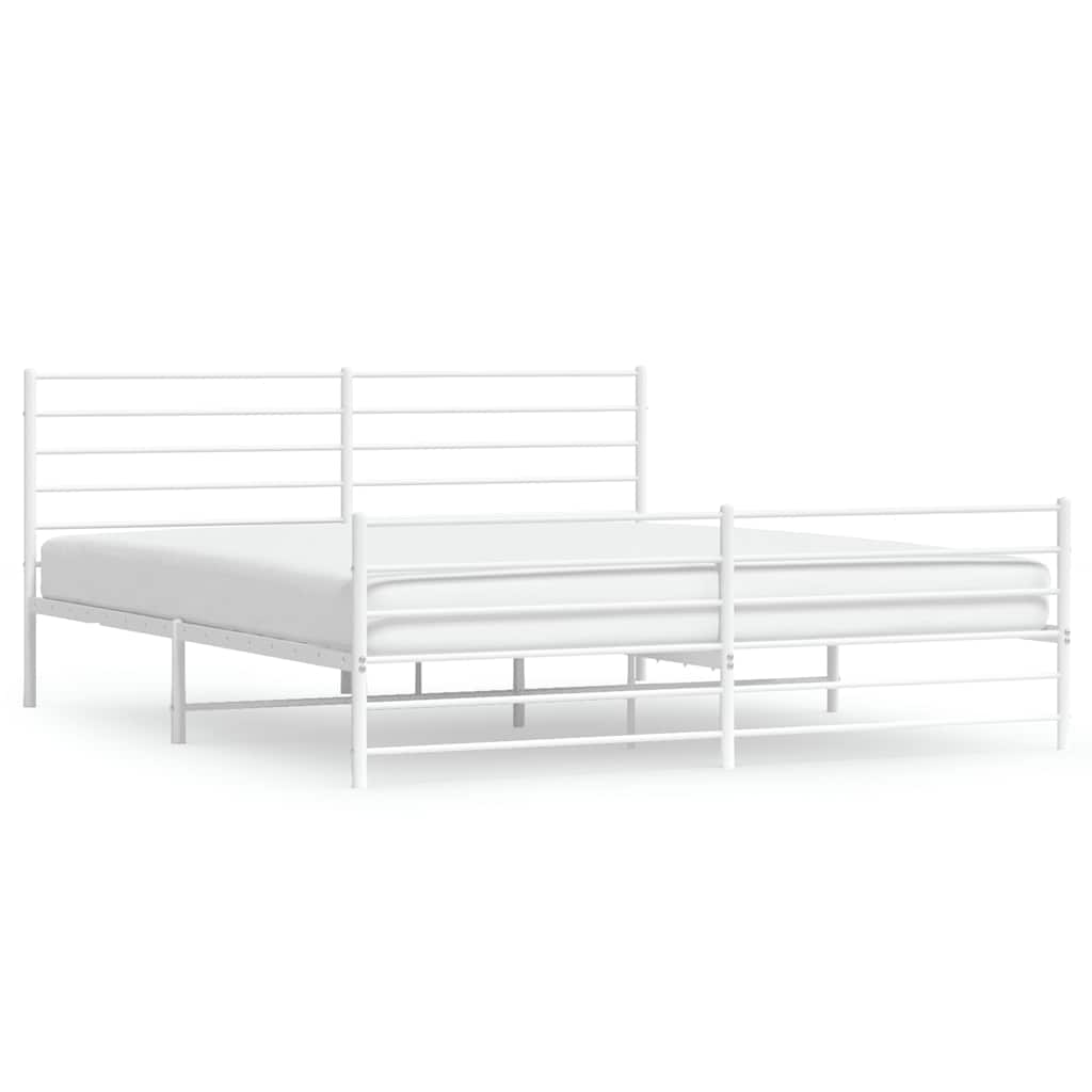 Metal Bed Frame without Mattress with Footboard White 183x213cm