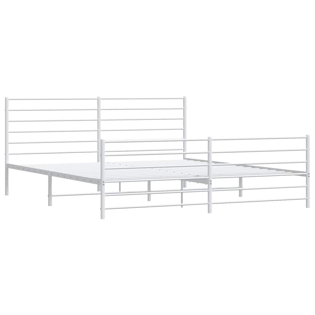 Metal Bed Frame without Mattress with Footboard White 183x213cm