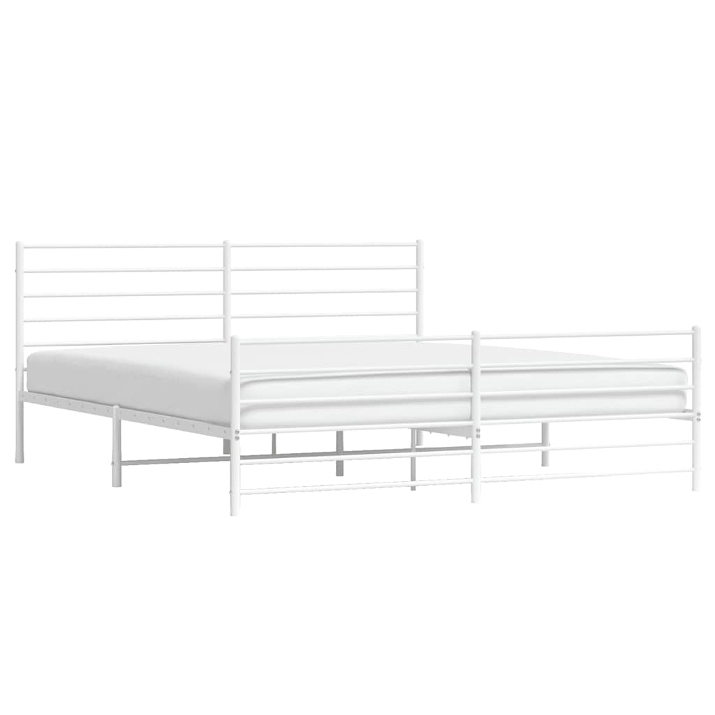 Metal Bed Frame without Mattress with Footboard White 183x213cm