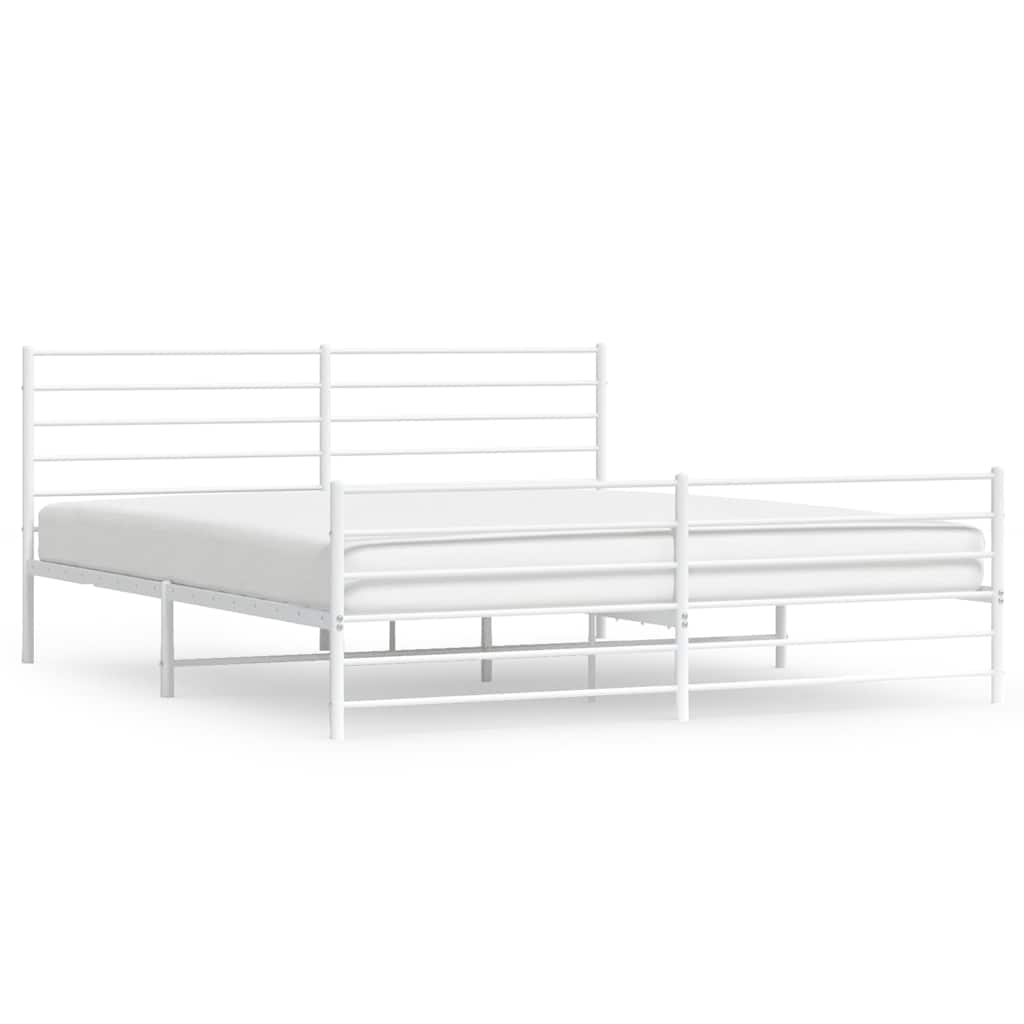 Metal Bed Frame without Mattress with Footboard White 193x203cm