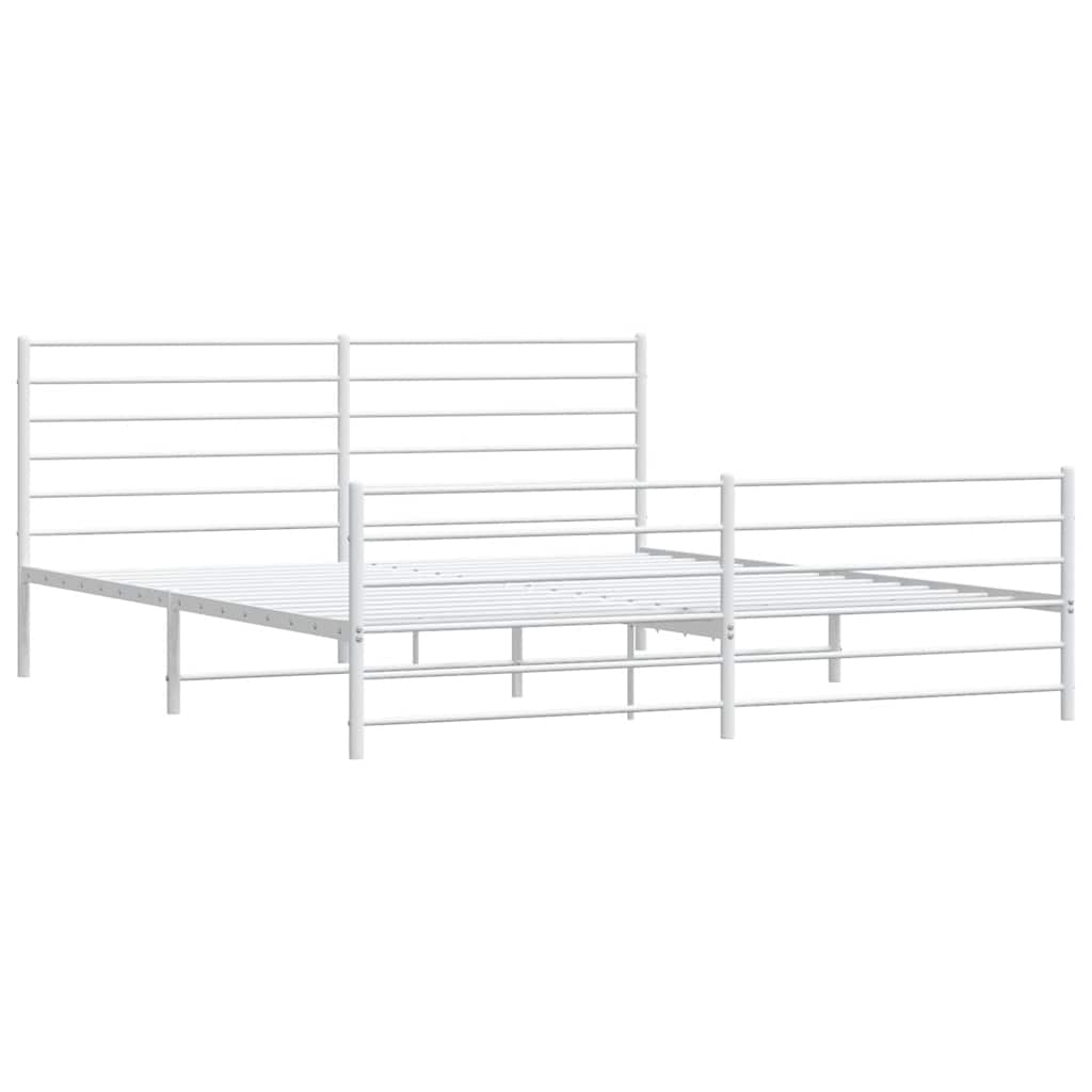 Metal Bed Frame without Mattress with Footboard White 193x203cm