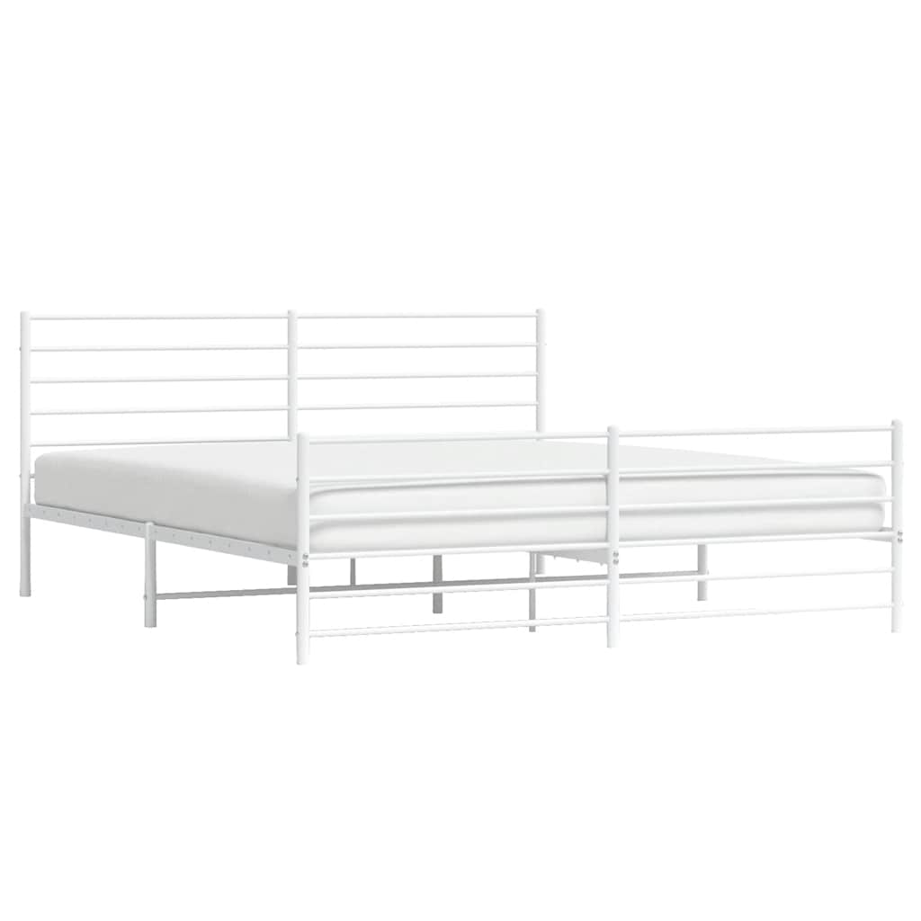 Metal Bed Frame without Mattress with Footboard White 193x203cm