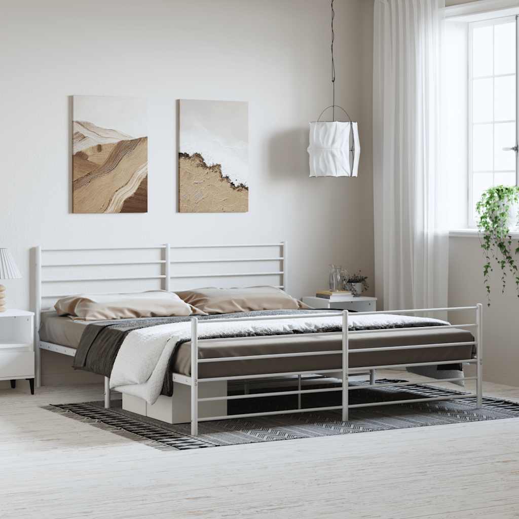 Metal Bed Frame without Mattress with Footboard White 193x203cm