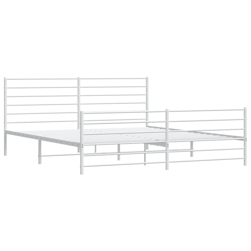 Metal Bed Frame without Mattress with Footboard White 200x200cm