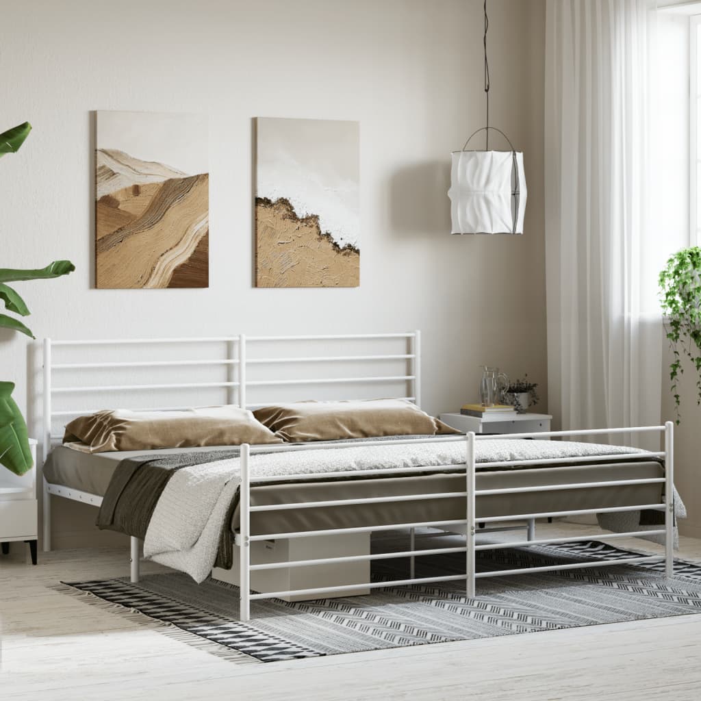 Metal Bed Frame without Mattress with Footboard White 200x200cm