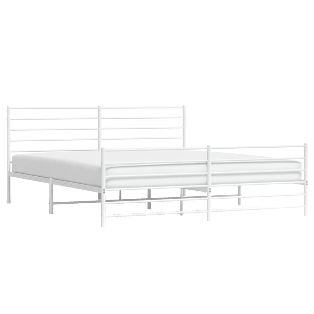 Metal Bed Frame without Mattress with Footboard White 200x200cm