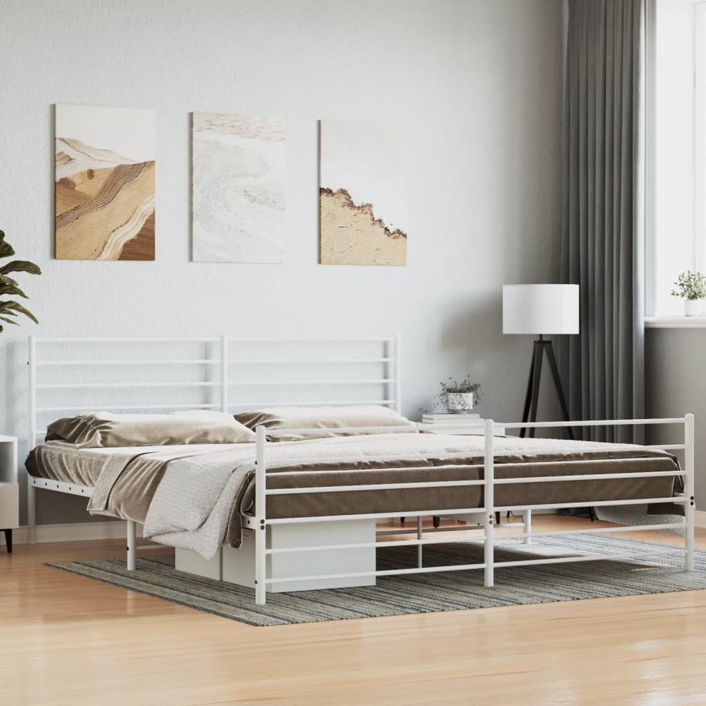 Metal Bed Frame without Mattress with Footboard White 200x200cm