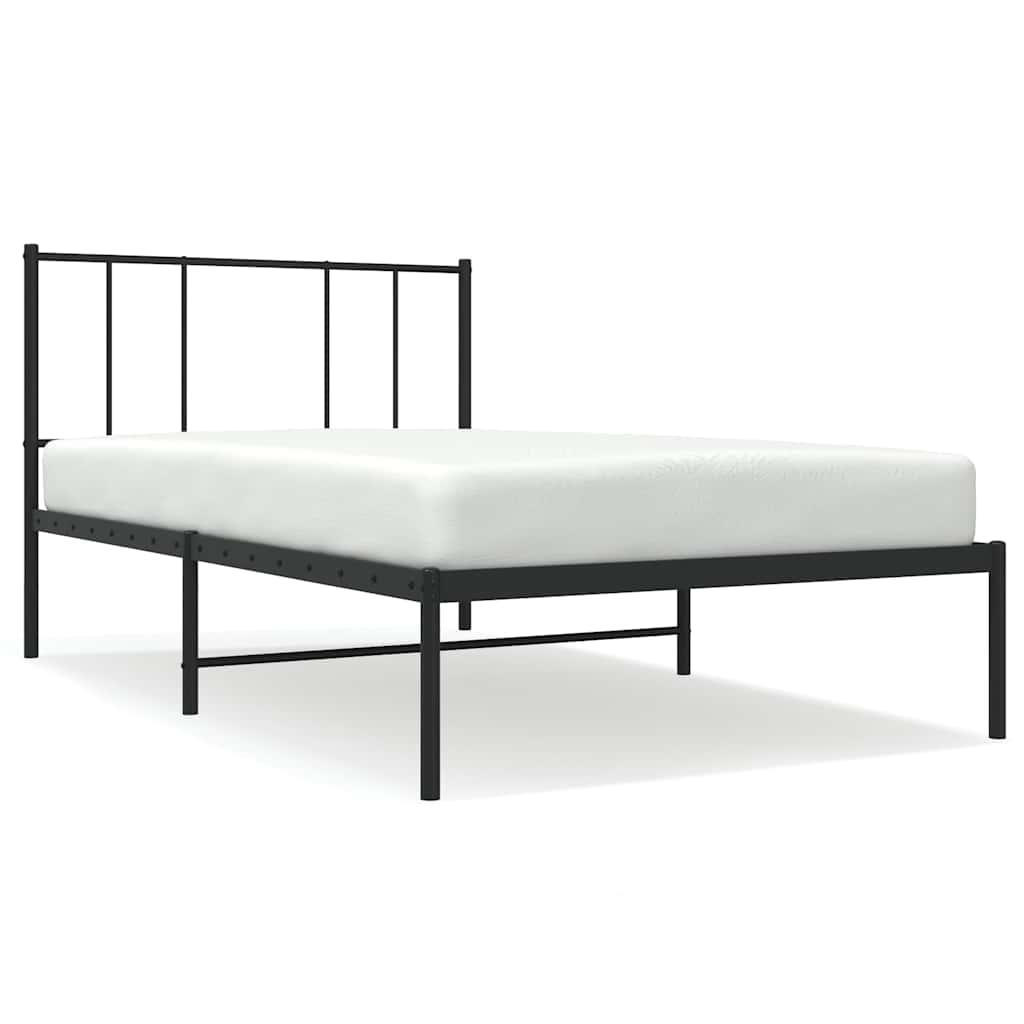 Metal Bed Frame without Mattress with Headboard Black 75x190cm