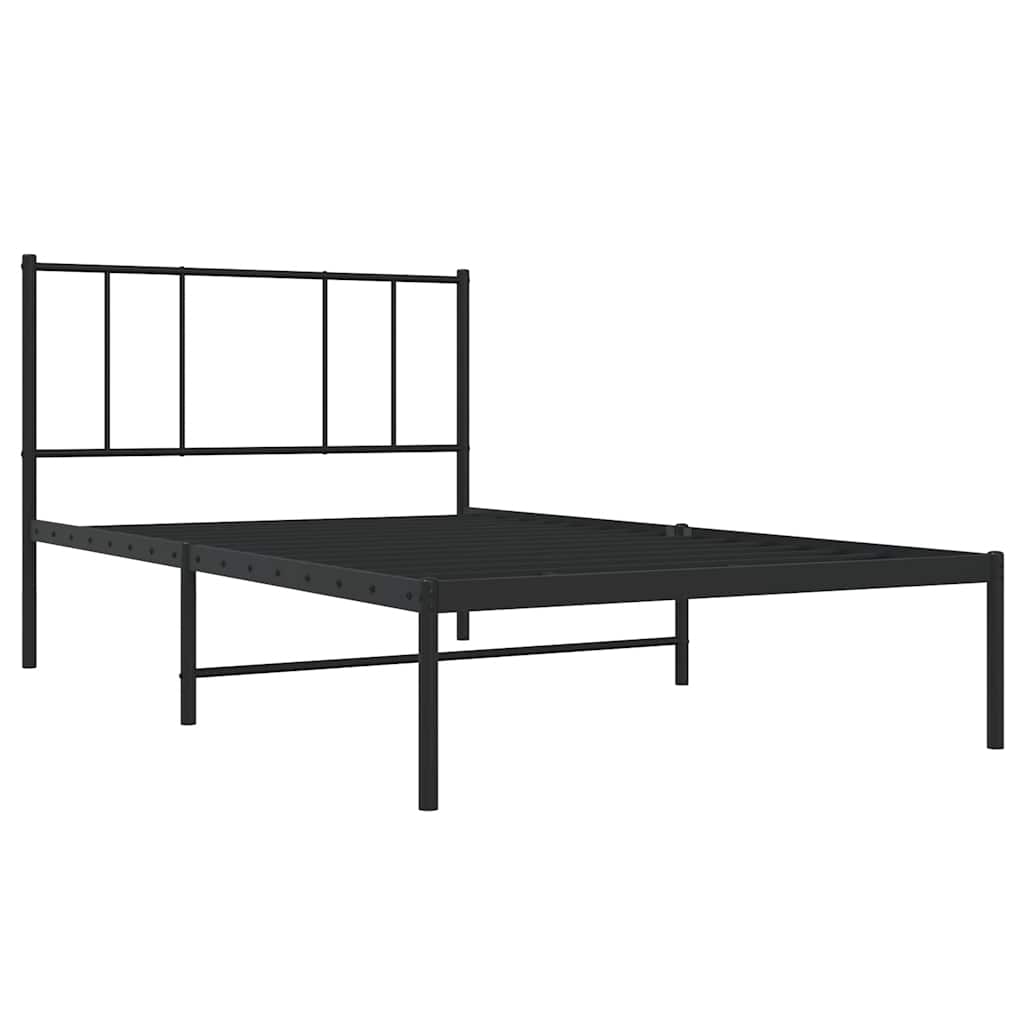 Metal Bed Frame without Mattress with Headboard Black 75x190cm