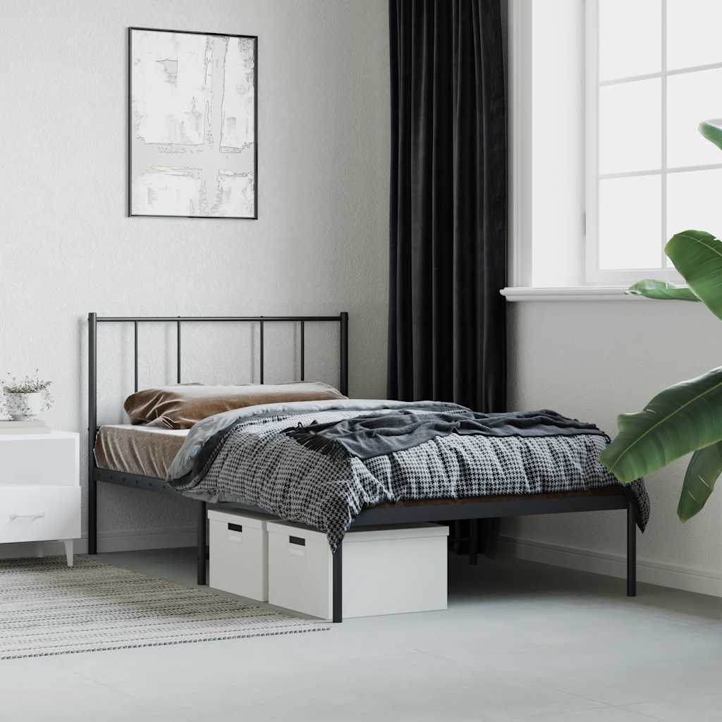 Metal Bed Frame without Mattress with Headboard Black 75x190cm