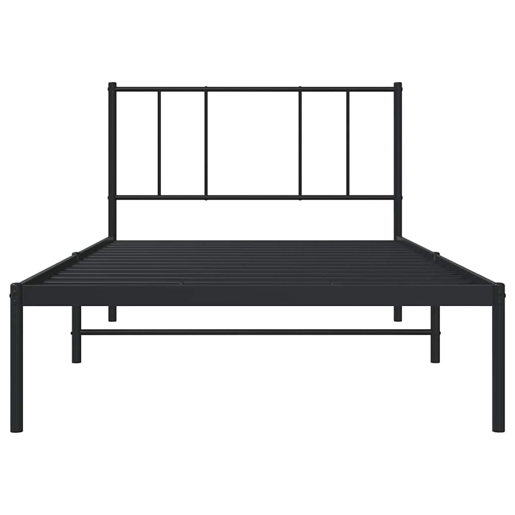 Metal Bed Frame without Mattress with Headboard Black 75x190cm