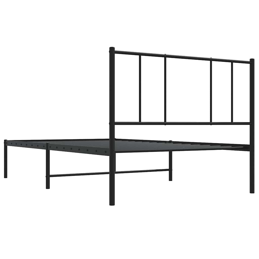 Metal Bed Frame without Mattress with Headboard Black 75x190cm