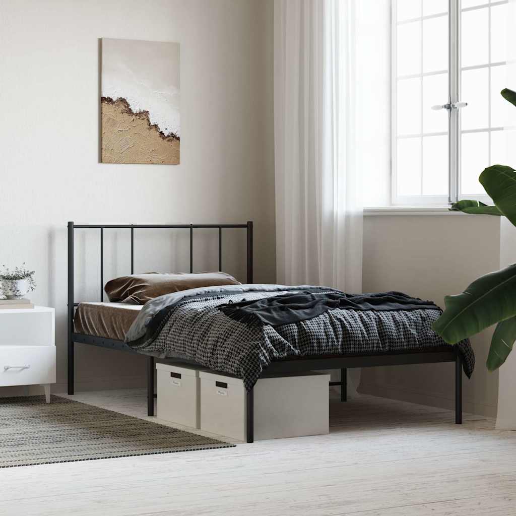 Metal Bed Frame without Mattress with Headboard Black 75x190cm