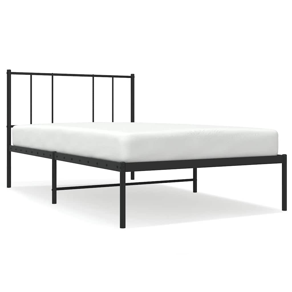 Metal Bed Frame without Mattress with Headboard Black 90x190cm