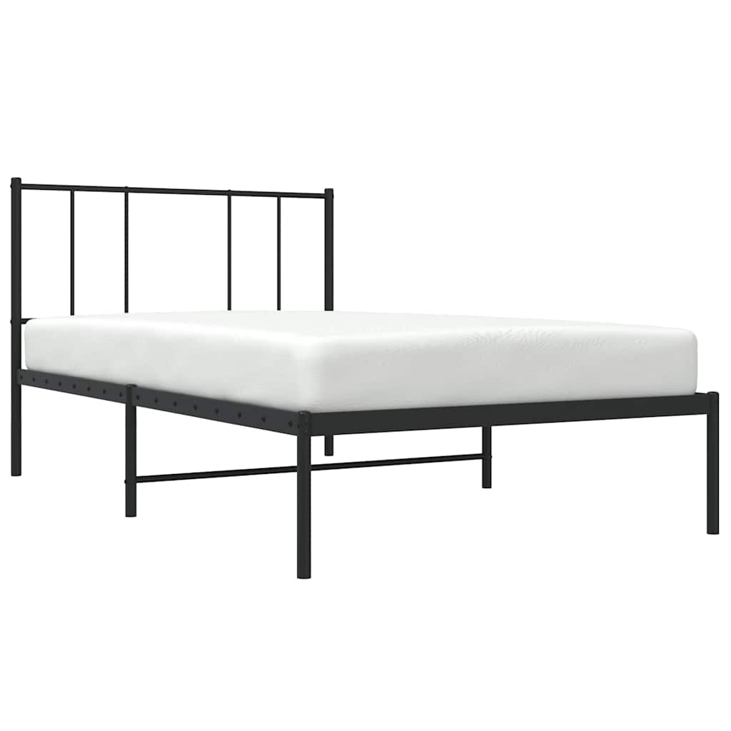 Metal Bed Frame without Mattress with Headboard Black 90x190cm