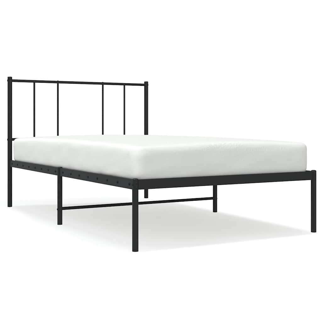 Metal Bed Frame without Mattress with Headboard Black 100x190cm