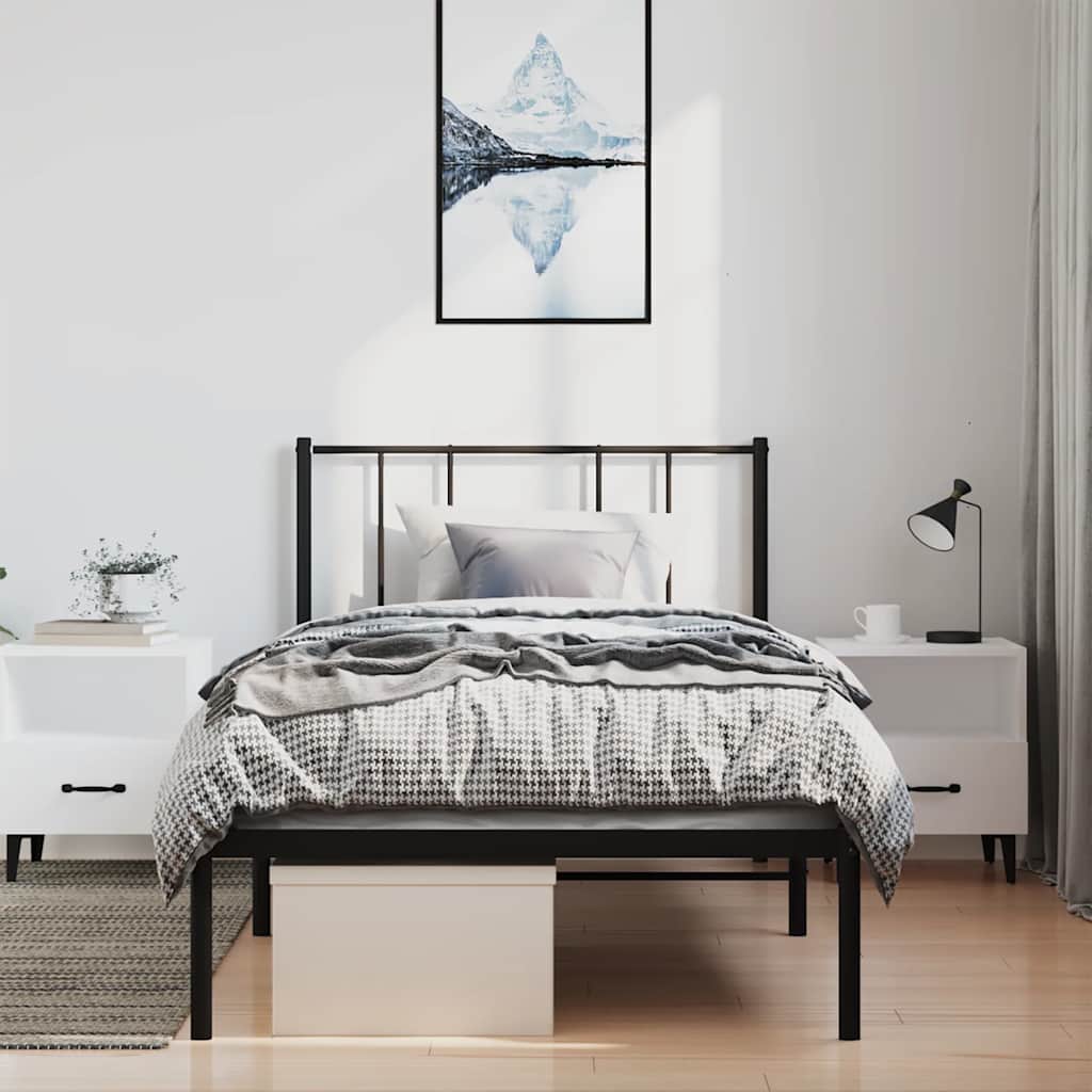 Metal Bed Frame without Mattress with Headboard Black 100x190cm