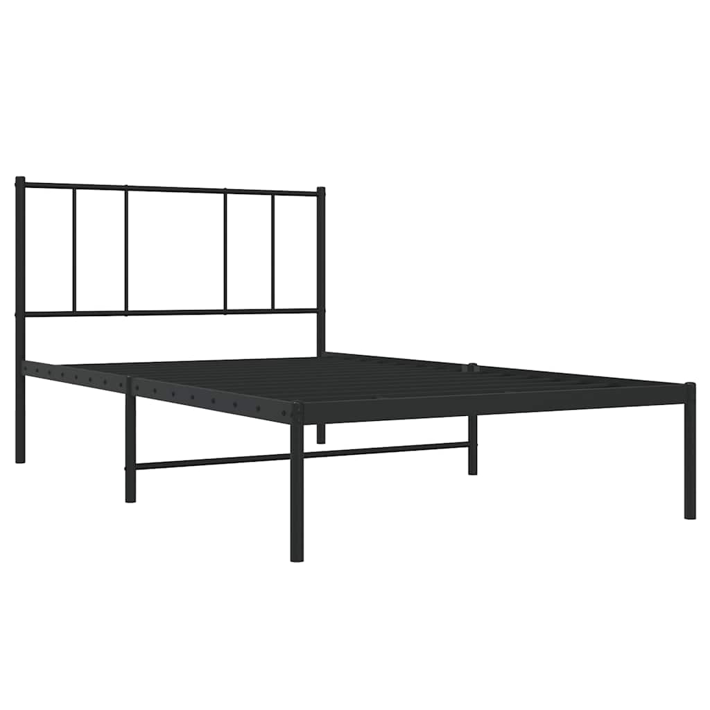 Metal Bed Frame without Mattress with Headboard Black 100x190cm
