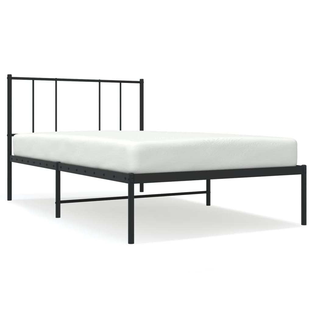 Metal Bed Frame without Mattress with Headboard Black 107x203cm