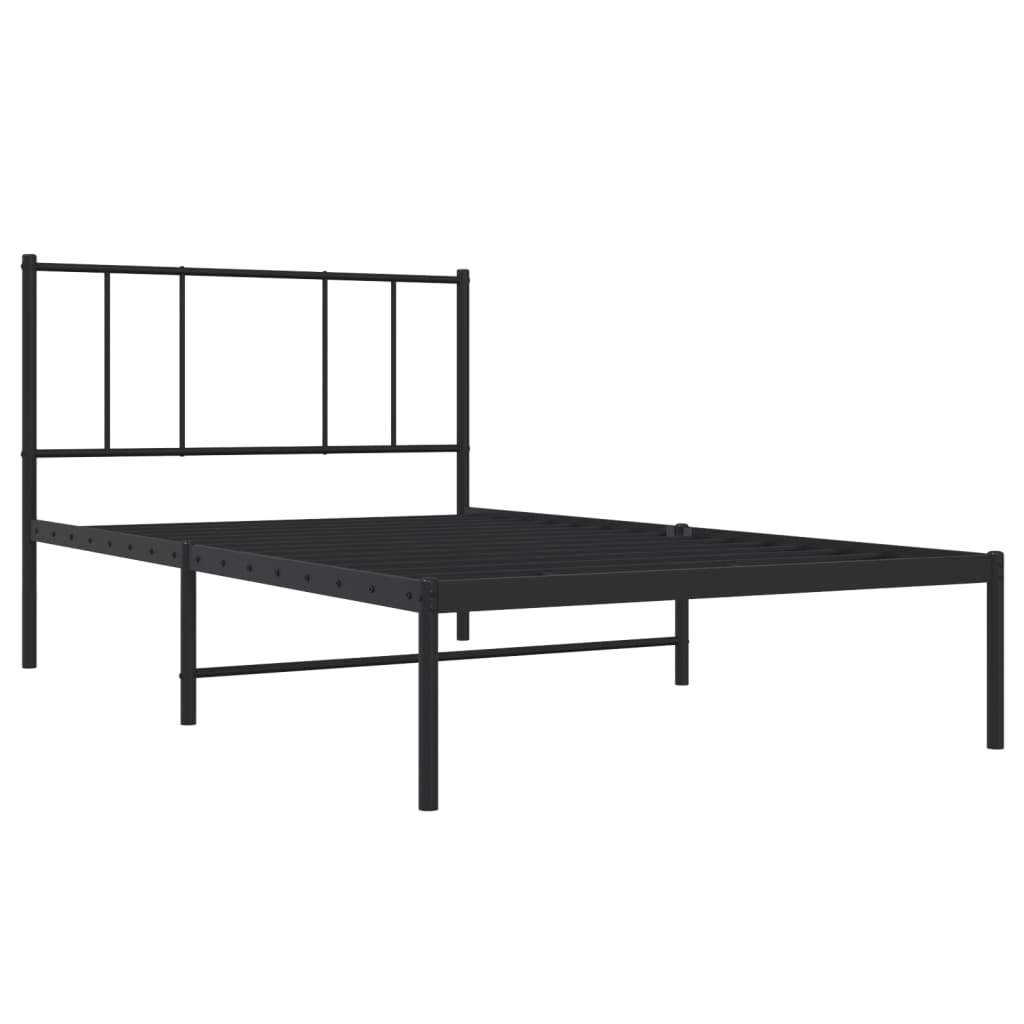 Metal Bed Frame without Mattress with Headboard Black 107x203cm