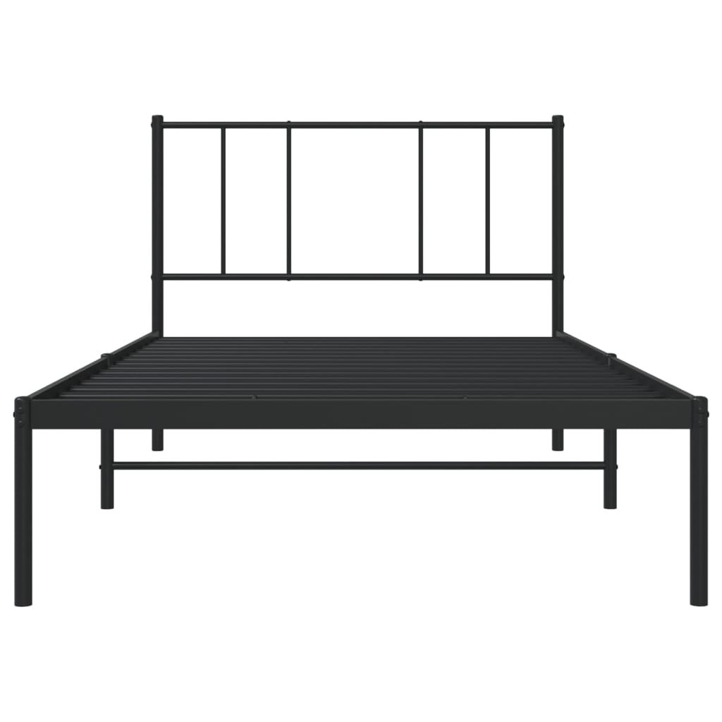 Metal Bed Frame without Mattress with Headboard Black 107x203cm