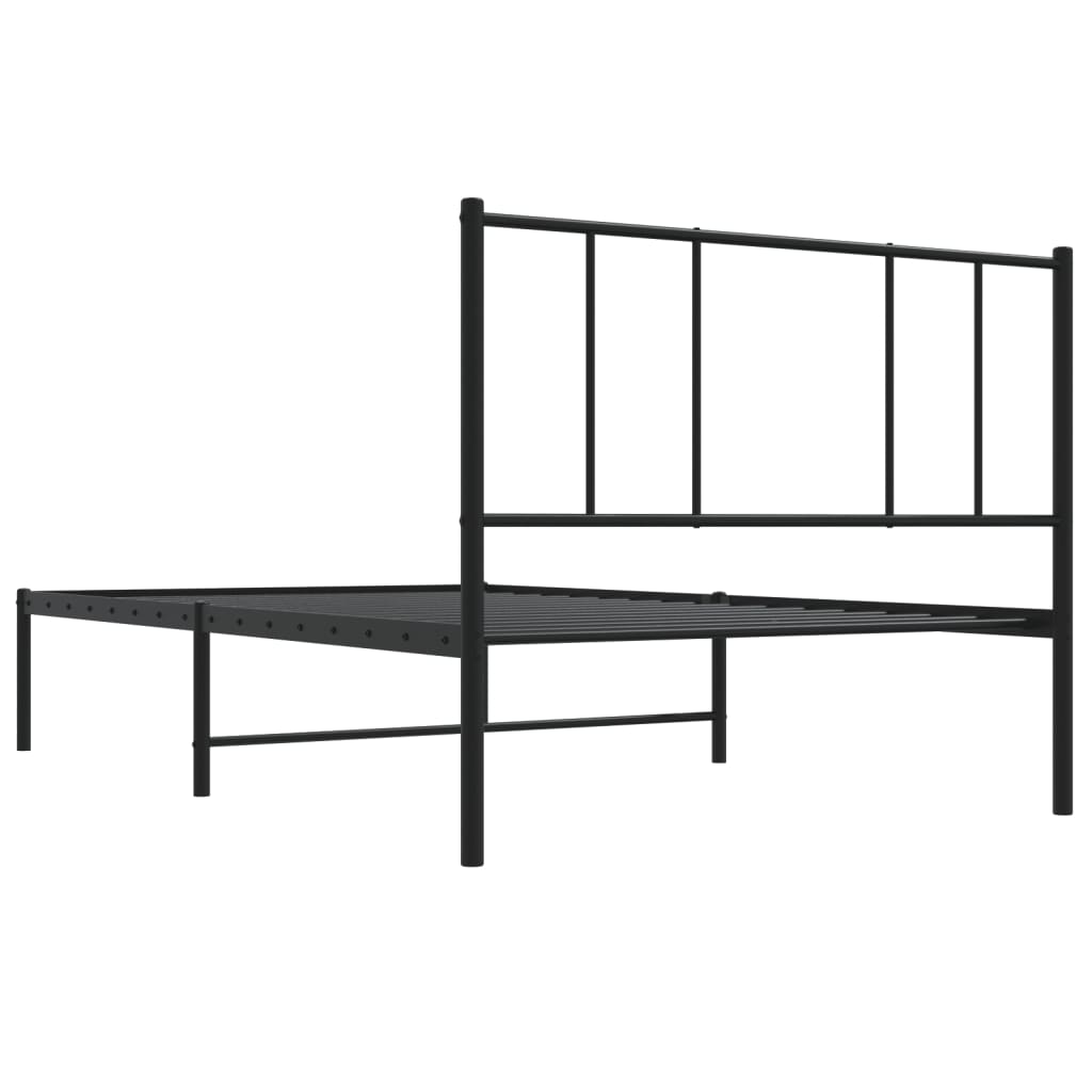Metal Bed Frame without Mattress with Headboard Black 107x203cm