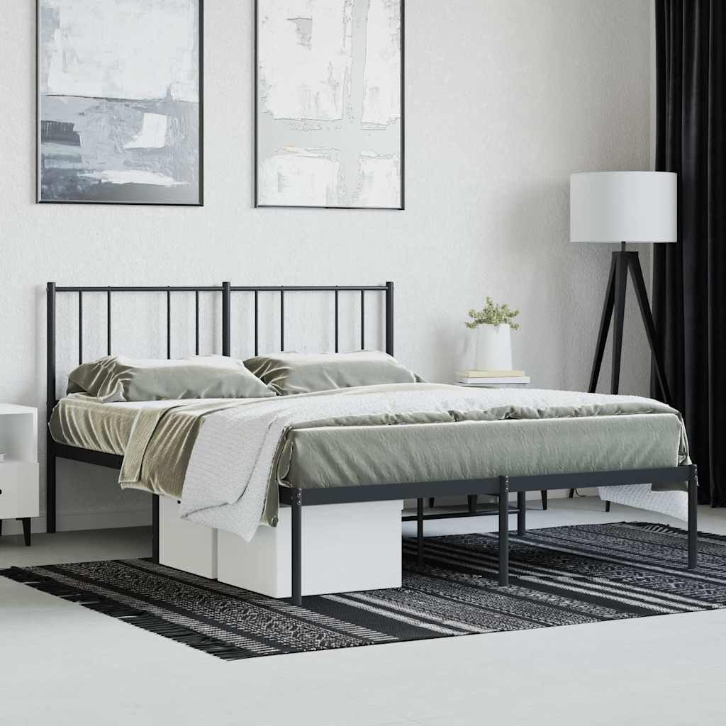 Metal Bed Frame without Mattress with Headboard Black 120x190cm