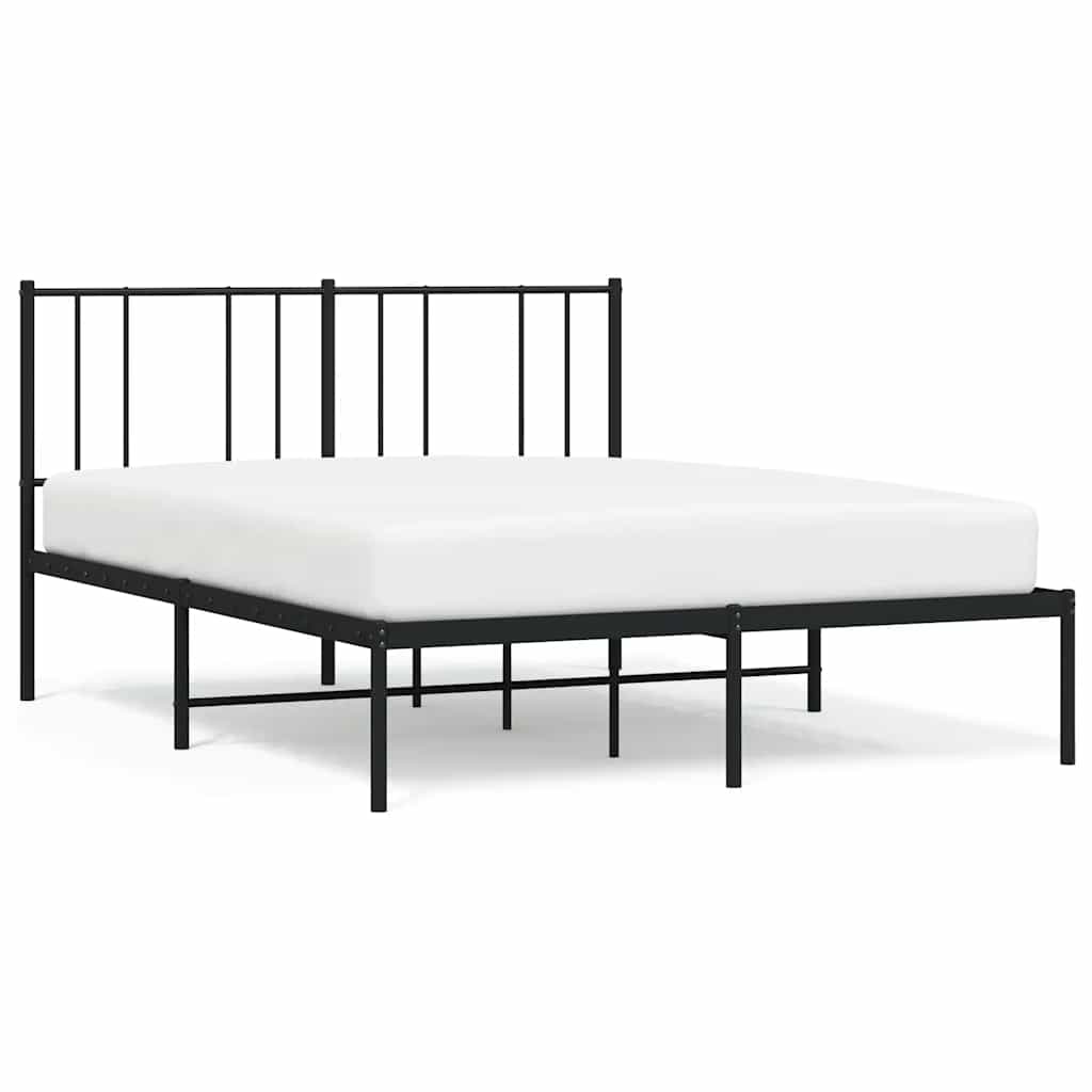 Metal Bed Frame without Mattress with Headboard Black 135x190cm