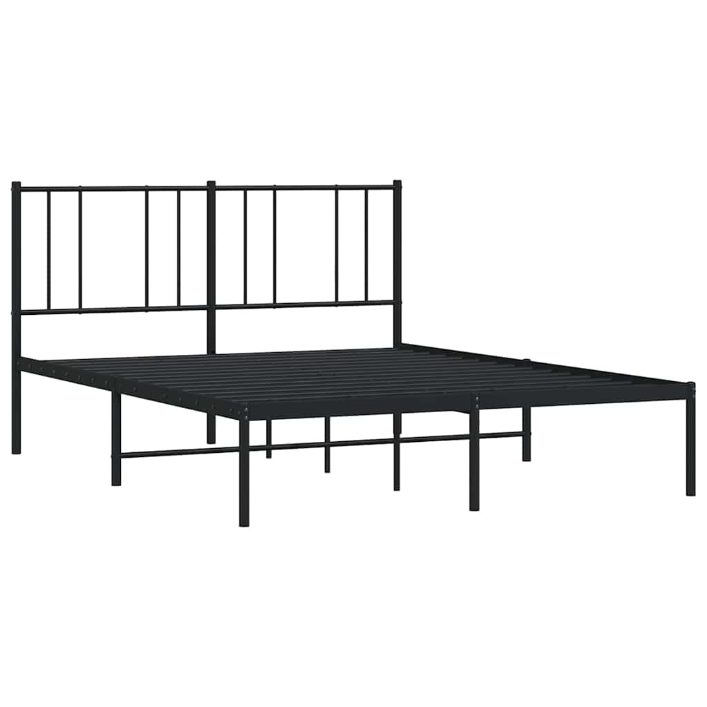Metal Bed Frame without Mattress with Headboard Black 140x190cm