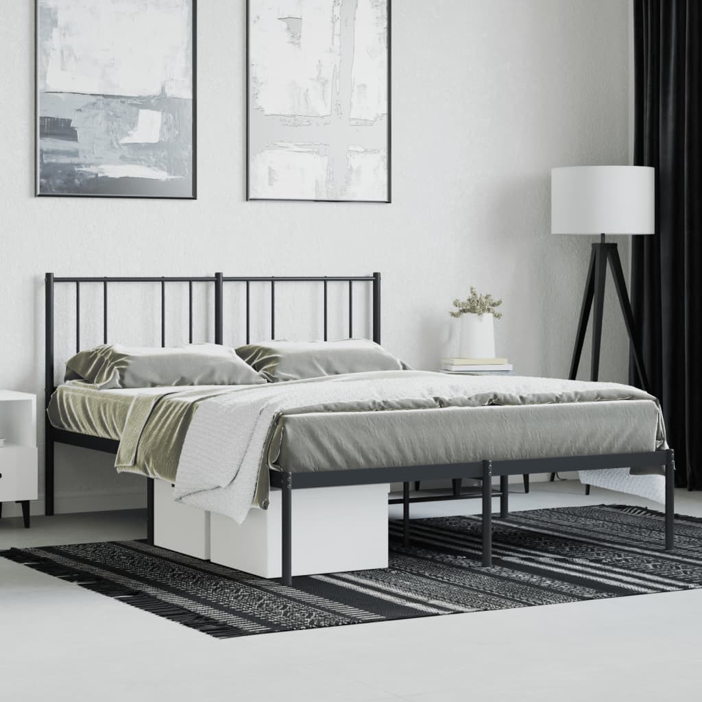 Metal Bed Frame without Mattress with Headboard Black 140x190cm