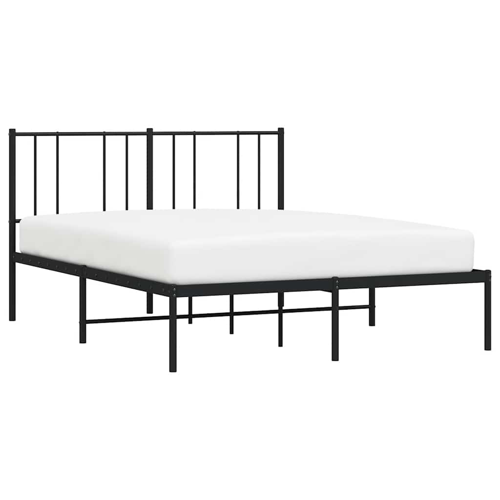 Metal Bed Frame without Mattress with Headboard Black 140x190cm