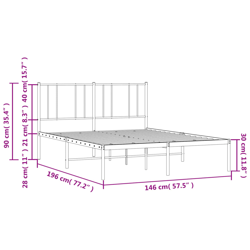 Metal Bed Frame without Mattress with Headboard Black 140x190cm